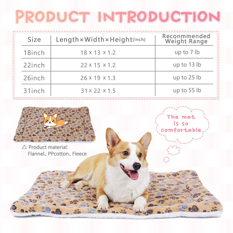 UMAPet Machine Washable Pet Bed Mat | Reversible Fleece Dog Crate Kennel Pad with Cute Prints ((18"X13"), Brown) 18-Inch Brown Paw - PawsPlanet Australia