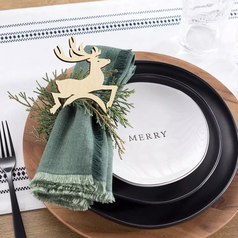 Zhuper Christmas Reindeer Napkin Rings Set of 12,Wood Napkin Holder, Deer Place Cards,Xmas Winter Wedding Table Decoration,Holiday Dinner Party Supplies - PawsPlanet Australia