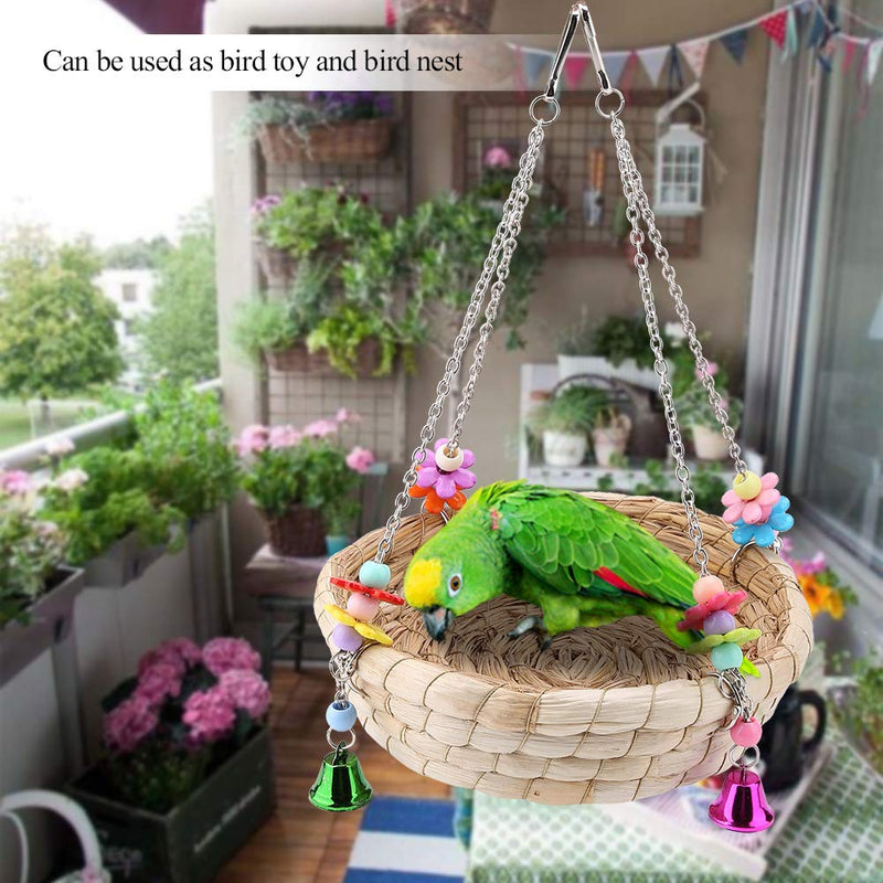 TOPINCN Parrot Swing Nest Safe Straw Durable Safe Non-Toxic Reusable Durable Bird Lovebird Bite Toy Basket Bed Hanging On Birdcage - PawsPlanet Australia