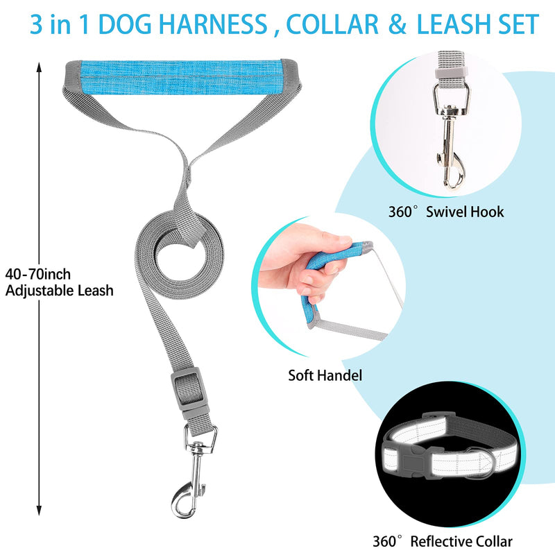 Small Dog Harness, Puppy Harness, Soft Dog Harness and Leash Set with a Reflective Collar for Small Medium Dogs,Comfortable and Reflective Dog Vest Harness Baby Blue XX-Small - PawsPlanet Australia