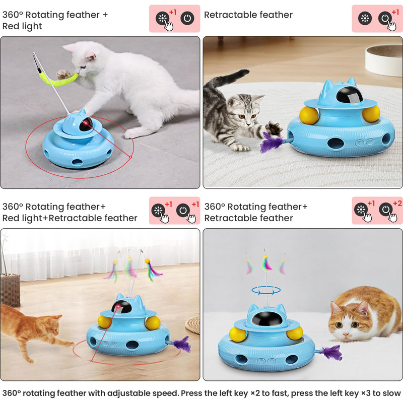 PETTOM Cat Toy Self-employment, 4-in-1 Cat Toy Electric Automatic, Interactive Toy for Cats USB Rechargeable Blue - PawsPlanet Australia