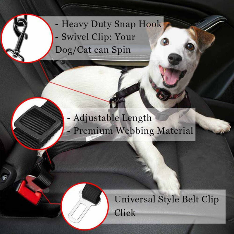2 pieces dog seat belt car, BOOSHMall dog belt for the car, adjustable seat belt dog seat belt, with strong carabiners, for all dog breeds and car seat trunk, black - PawsPlanet Australia