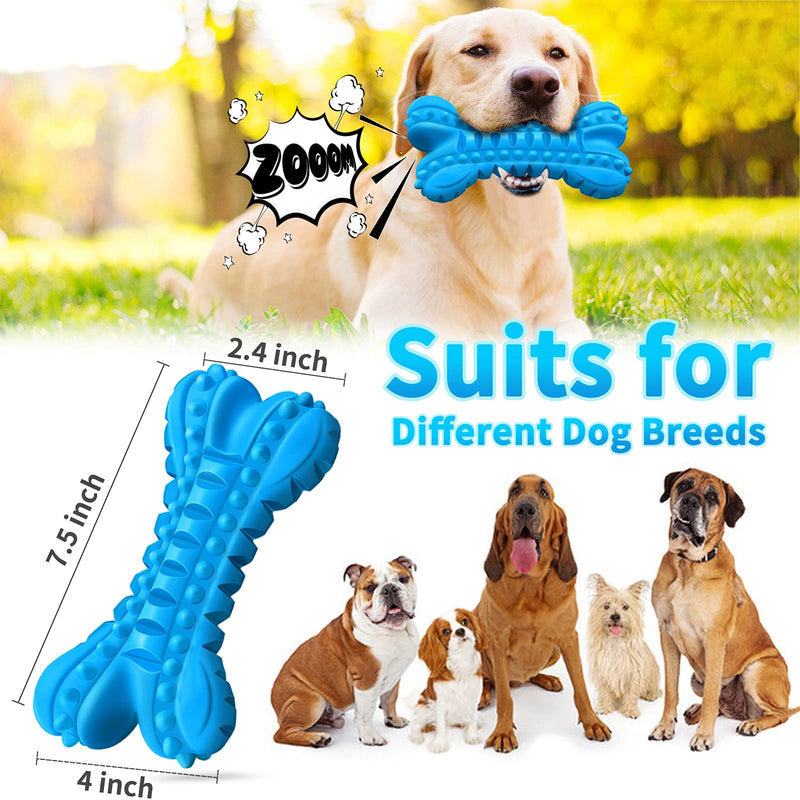 Dog Toys for Aggressive Chewers Large Breed, Durable Dog Chew Toy, Nearly Indestructible Dog Toys for Large Dogs, Tough Natural Rubber Puppy Chew Toys for Medium Dog Teeth Cleaning Blue Bone - PawsPlanet Australia