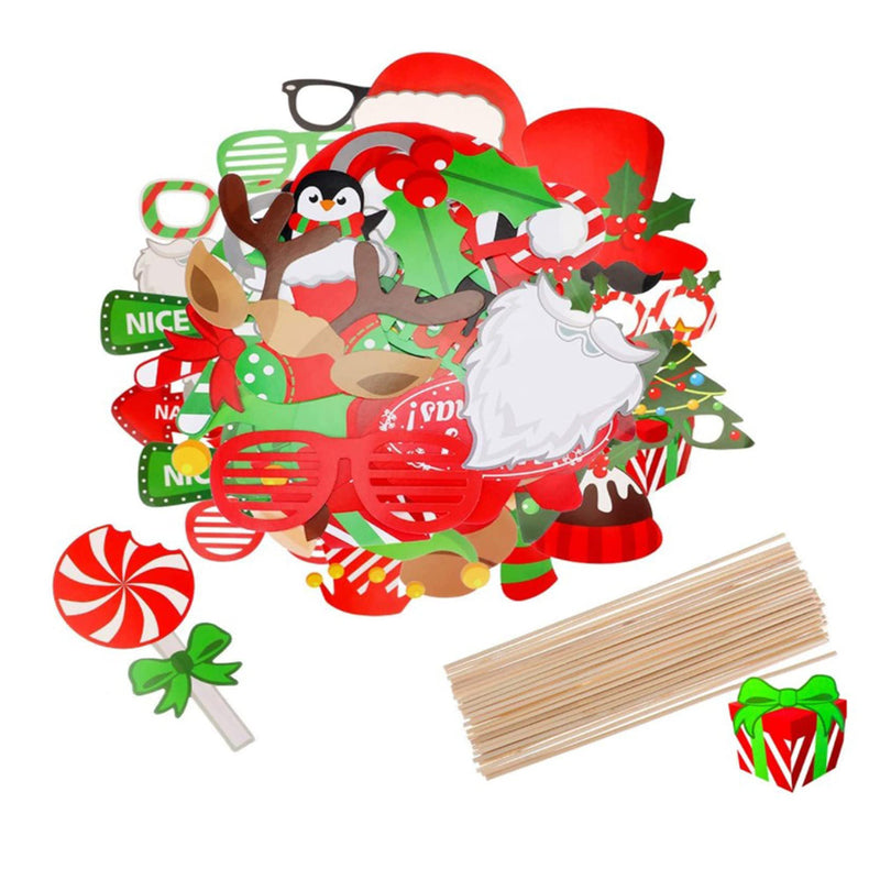 NYDREAM 32 Pcs Christmas Photo Booth Props Christmas Decorations Supplies Santa Claus Elk Beard Etc, Red and Green - PawsPlanet Australia