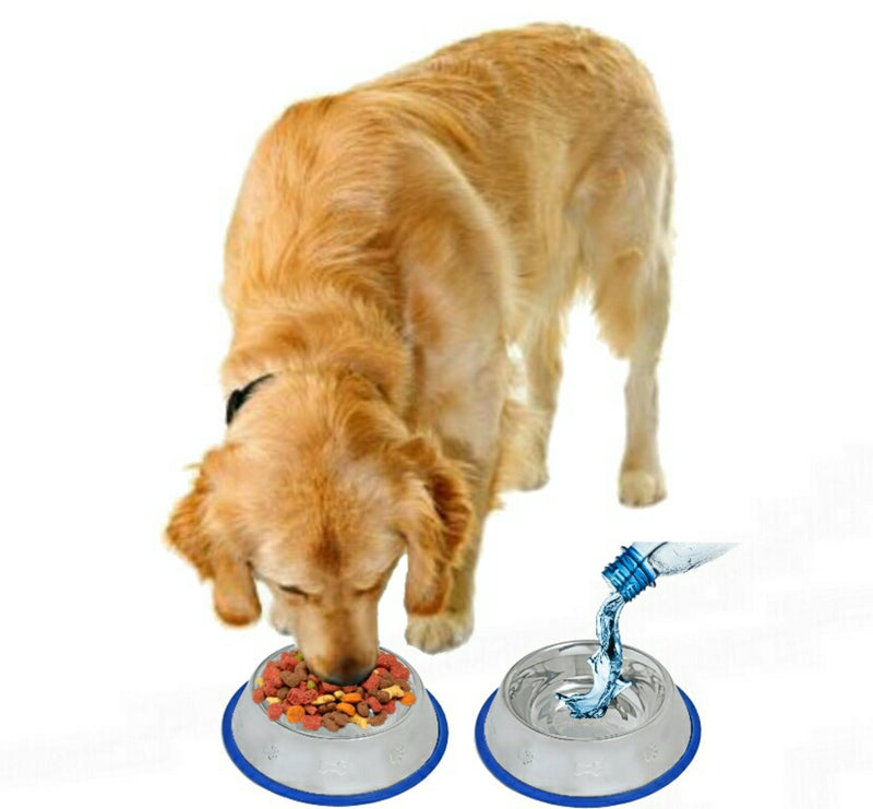 [Australia] - Mr. Peanut's Set of 2 Etched Stainless Steel Dog Bowls - Easy to Clean - Bacteria & Rust Resistant - Non-Skid No-Tip Silicone Ring - Feeding Bowls for Dogs 2 Pak / 32oz Each Bowl 