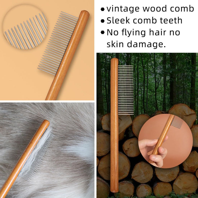 PSOWQ 1 piece dog brush, cat brush, lice comb with wooden handle, flea comb for dogs and cats with tangled short/long hair, brush for pet care - PawsPlanet Australia