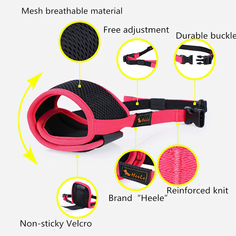 HEELE Dog Muzzle, Adjustable Strap, Breathable, Secure, Quick Fit for Small, Medium Dogs, Prevents Biting, Chewing and Barking (XS, Red) - PawsPlanet Australia