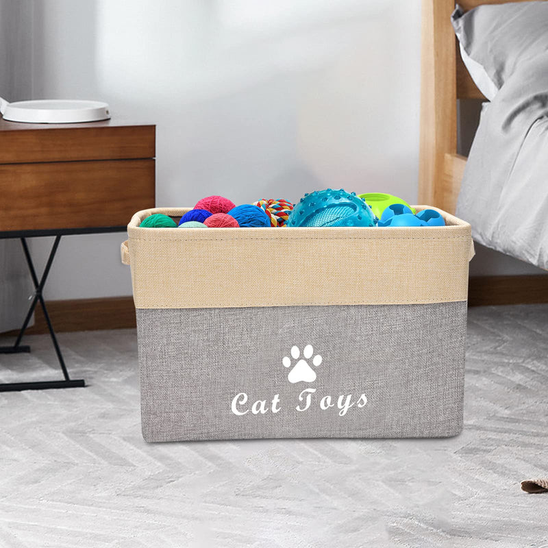 Geyecete Linen Storage Basket Bin Chest Organizer - Perfect for Organizing CAT Toys Storage,PET Shirts,CAT Coats, CAT Toys, CAT Clothing, CAT Dresses, Gift Baskets -Cat-Grey/Beige Grey/Beige - PawsPlanet Australia