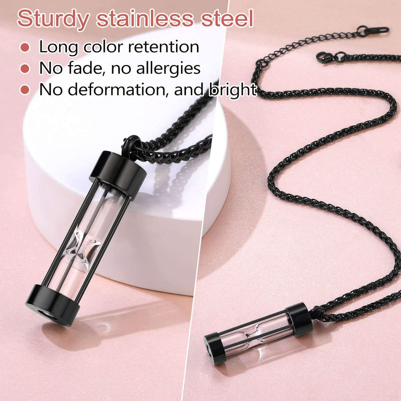 FindChic Waterproof Cremation Jewelry for Human Ashes Dog Cat Pet Memorial Necklace with Filling Kit Stainless Steel Vial Urn Necklace 01.hourglass-black 01. No Customise - PawsPlanet Australia