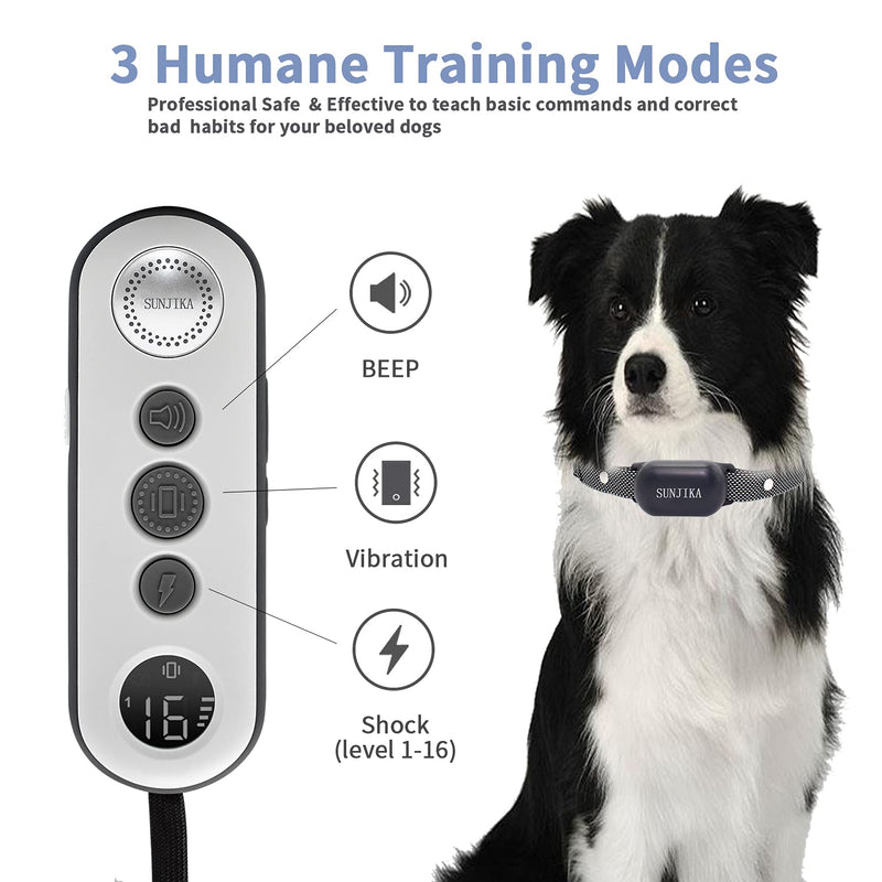 Dog Training Collar with Remote, Waterproof Rechargeable Dog Shock Collar with Beep Vibration Shock Modes for Small Medium Large Dogs(5-110Lbs)3000Ft Range adjustable Electric Shock Levels e Collar Grey - PawsPlanet Australia