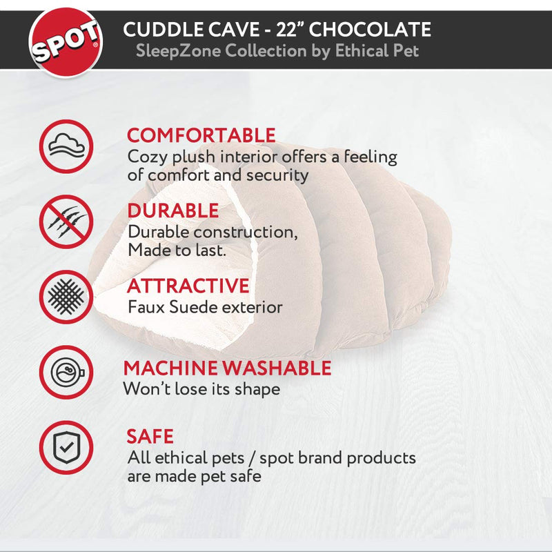 [Australia] - SPOT Ethical Pets Sleep Zone Cuddle Cave - 22” Chocolate - Pet Bed for Cats and Small Dogs - Attractive, Durable, Comfortable, Washable, Cuddle Cave Pet Bed, 22x17 