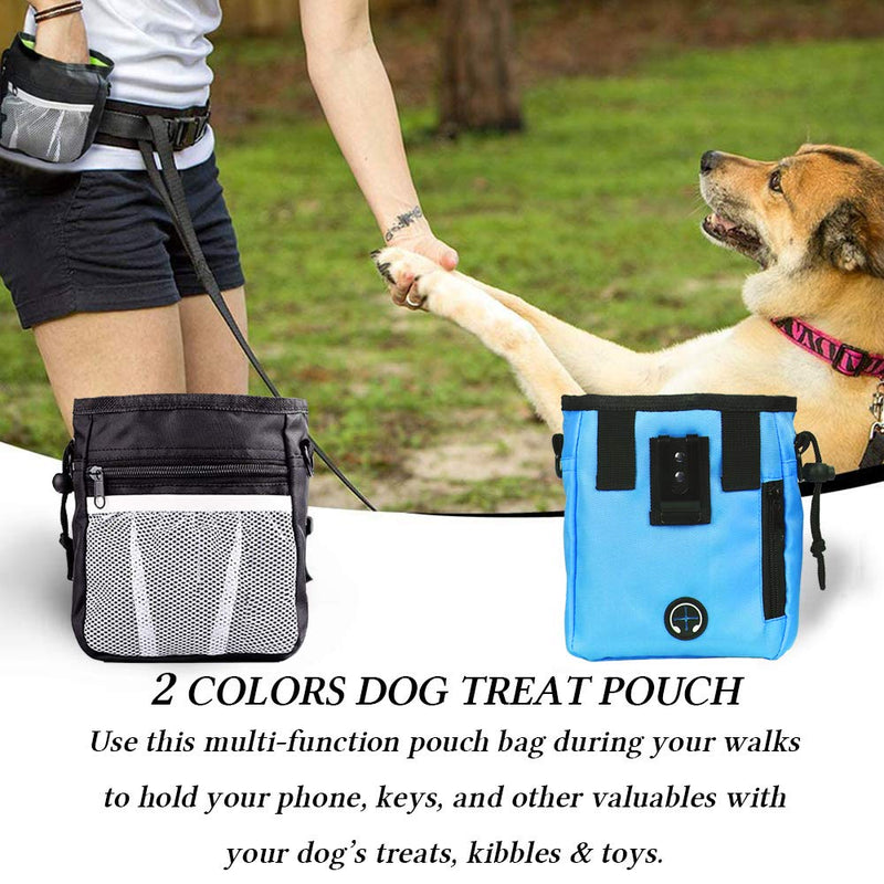 STMK 2 Pack Dog Treat Pouch, Dog Training Treat Pouch with Waist Shoulder Strap, 3 Ways to Wear, Easily Carries Toys, Kibble, Treats for Dog Walking, Dog Training, Puppy Training (Black and Blue) Black and Blue - PawsPlanet Australia