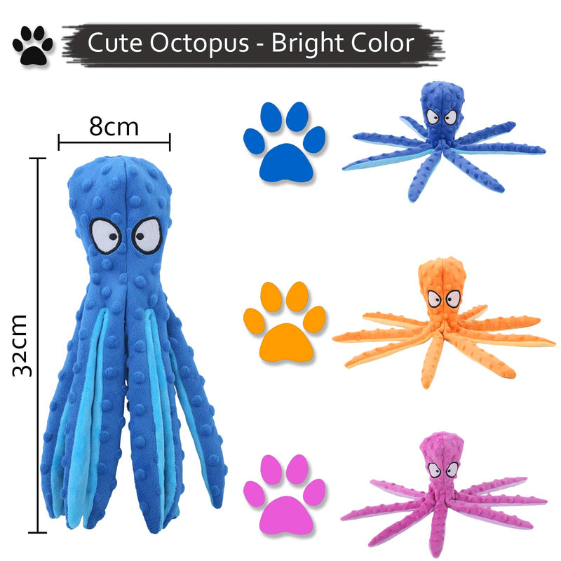 Squeaky Dog Interactive Play Toy,No Stuffing Octopus Dog Chew Toy with Crinkle Paper for Medium and Large Dog Playing (Blue) Blue - PawsPlanet Australia