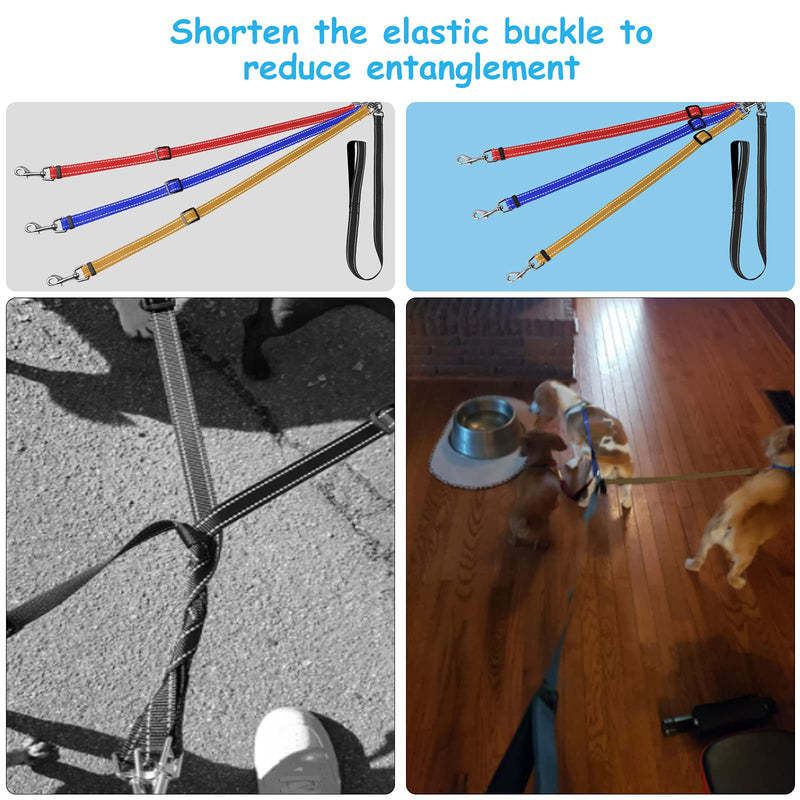 3-in-1 Dog Leashes, 3-Piece Dog Leash, 3-Way Dog Leash Splitter for Pets, Reflective, Removable, Padded, Adjustable, for 1,2 or 3 Dogs Colorful - PawsPlanet Australia