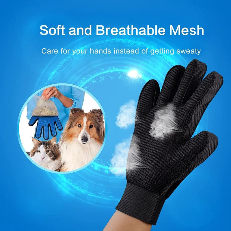 2-in-1 Pet Glove: Grooming Tool + Furniture Pet Hair Remover Mitt - For Cat & Dog - Long & Short Fur - Gentle Deshedding Brush - Rubber Tips for Massage - Soft Groomer Mitt - Your Pet Will Love 1Pcs Blue - PawsPlanet Australia