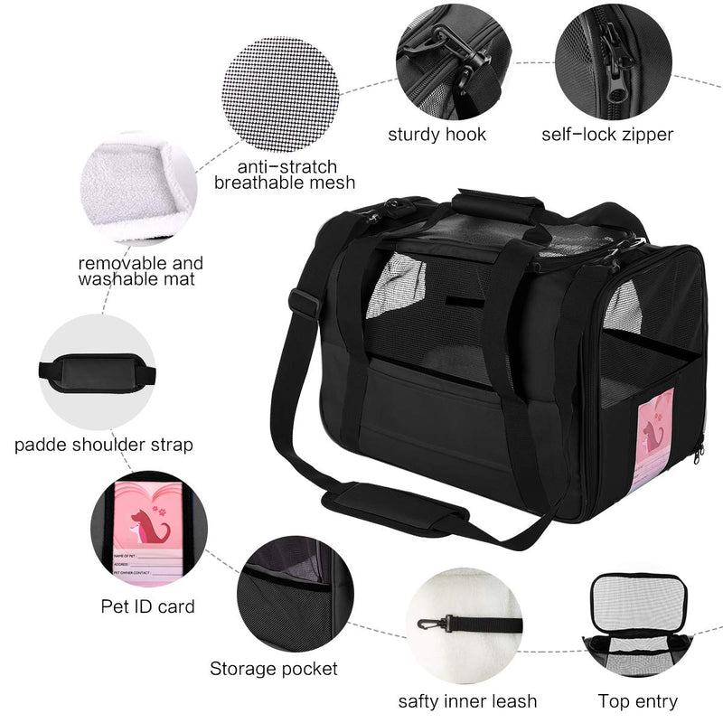 NAT Dog Carrier Cat Carrier Pet Carrier, Airline Approved Dog Carrier with Mesh Window, Breathable, Collapsible, Soft-Sided, Escape Proof, Easy Storage, Best for Small Medium Cats Dogs Black - PawsPlanet Australia