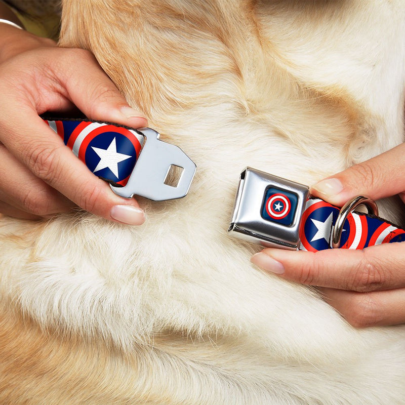 [Australia] - Buckle-Down Dog Collar Seatbelt Buckle Captain America Shield Repeat Navy Available in Adjustable Sizes for Small Medium Large Dogs 1" Wide - Fits 15-26" Neck - Large 