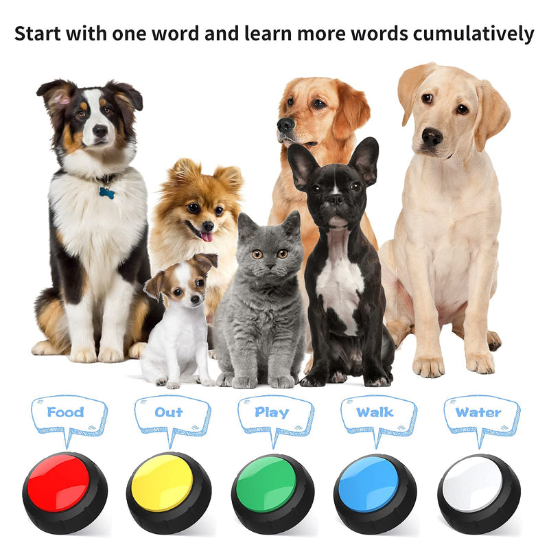 llmiin Dog Buttons for Communication,Talking Buttons for Dogs Set of 5,Recordable Answer Buzzer Pet,Teach Your Dog to Talk,Dog Word Buttons Speech Training Starter Best Toys Gifts(Battery Included) - PawsPlanet Australia