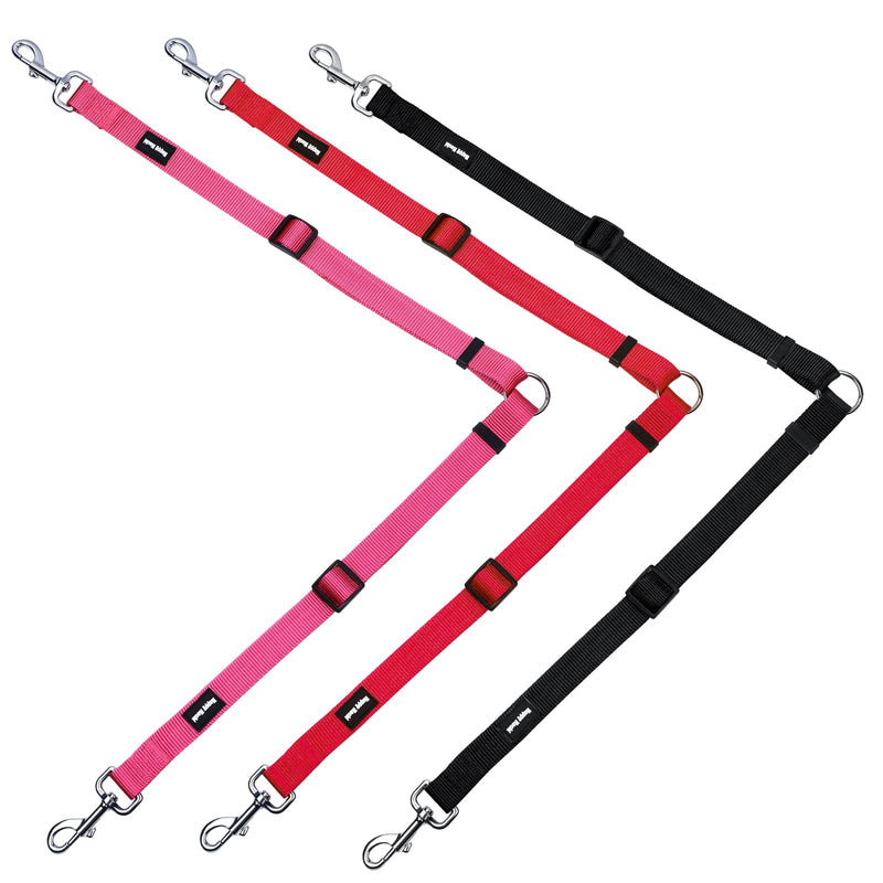 HAPPY HACHI Adjustable Double Dog Leash Coupler No Tangle Nylon Twin 2 Pet Trainer Leash Splitter S 33-50cm Black - PawsPlanet Australia