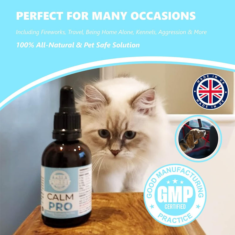 Pets Purest Calm Pro 50ml - calming agent for anxiety, aggression, loud noises, fireworks & in the kennel I nutritional supplement for dogs, cats, horses and other pets against stress - PawsPlanet Australia