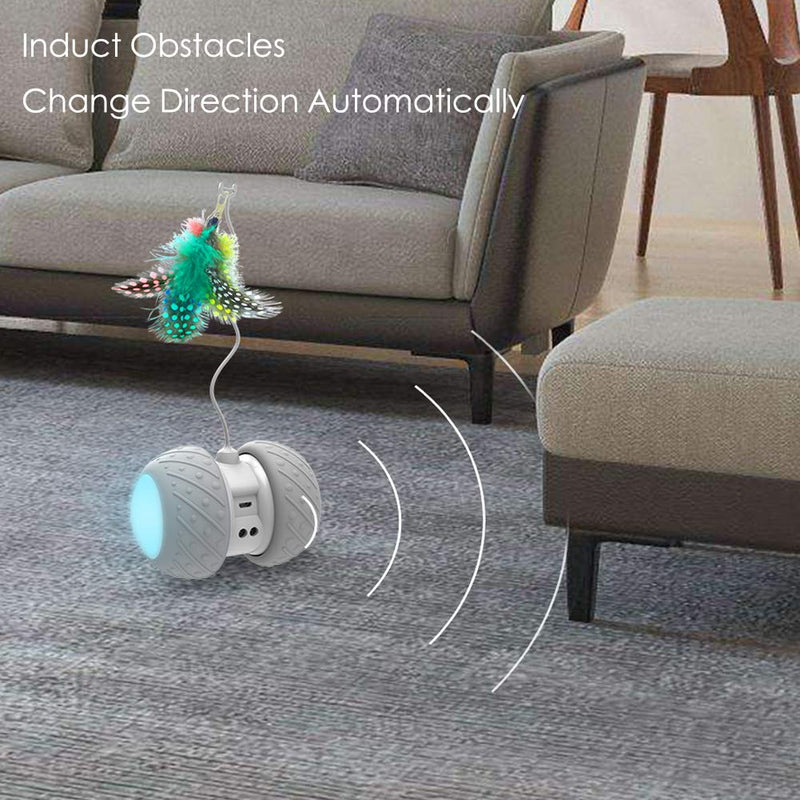 AONKEY Robotic Interactive Cat Toy, Attached with Feathers, Automatic Irregular Moving LED Light Ball Toys for Kitten/Cats, All Floors/Carpet Available, Large Capacity Battery, Upgraded USB Charging - PawsPlanet Australia