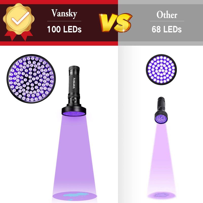 Vansky Black Light UV Flashlights, Ultra Bright 100 LED 395nm Ultraviolet Blacklight Detector for Dog Cat Pet Urine, Dry Stains and Bed Bug, Matching with Pet Odor Eliminator - PawsPlanet Australia