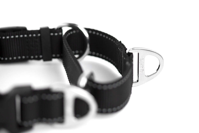 Mighty Paw Martingale Nylon Training Collar. Our Trainer Approved Limited Slip Collar. Modified Cinch Collar for Controlled Force for Optimal Training. Reflective Stitching to Keep Your Dog Safe! Small Black - PawsPlanet Australia