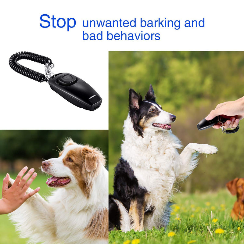 DEZHI 2 Pack Dog Clicker Dog Whistle to Stop Barking Dog Training Clicker Dog Whistle Clicker 2 in 1 New Upgrade Training Tools with Wrist Strap (Black)(Black) - PawsPlanet Australia