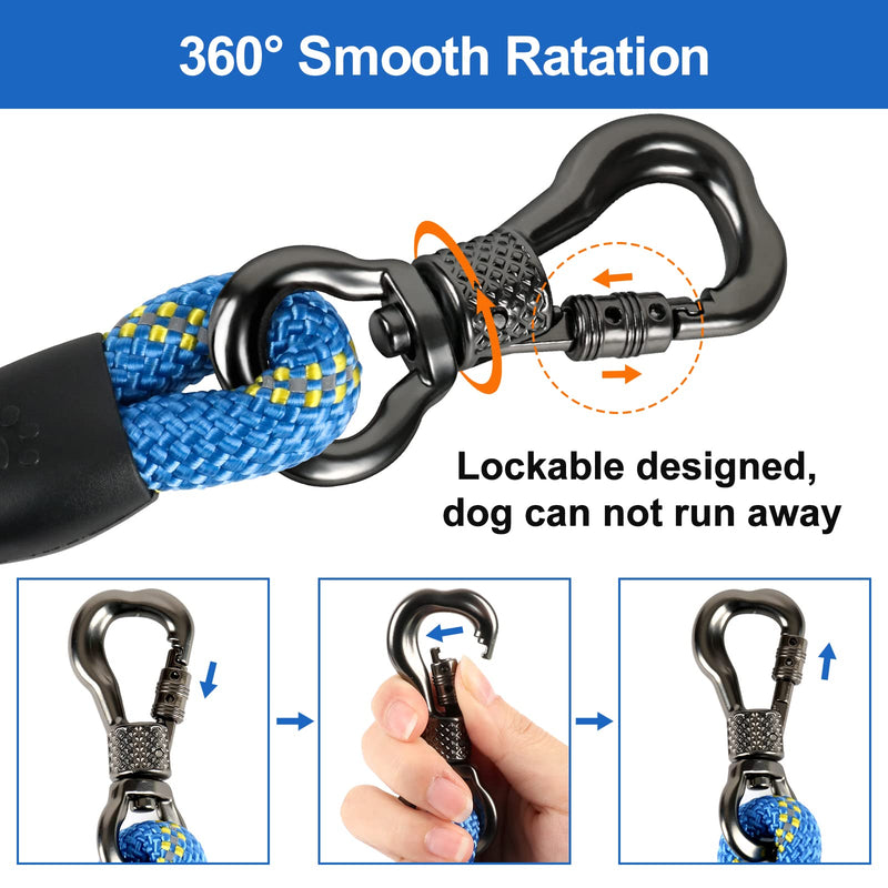 NTR Dog Leash, 5FT 10FT 15FT 20FT 30FT 50FT 100FT Heavy Duty Leash with Swivel Lockable Hook and Comfortable Padded Handle, Walking, Hunting, Camping, Yard for Small Medium Large Dogs 5ft*1/2" Blue - PawsPlanet Australia