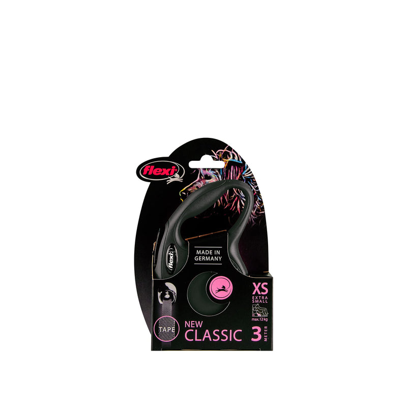Flexi New Classic Tape Extra Small 3m Retractable Dog Leash/Lead Black for dogs up to 12kg/26lbs X-Small - PawsPlanet Australia