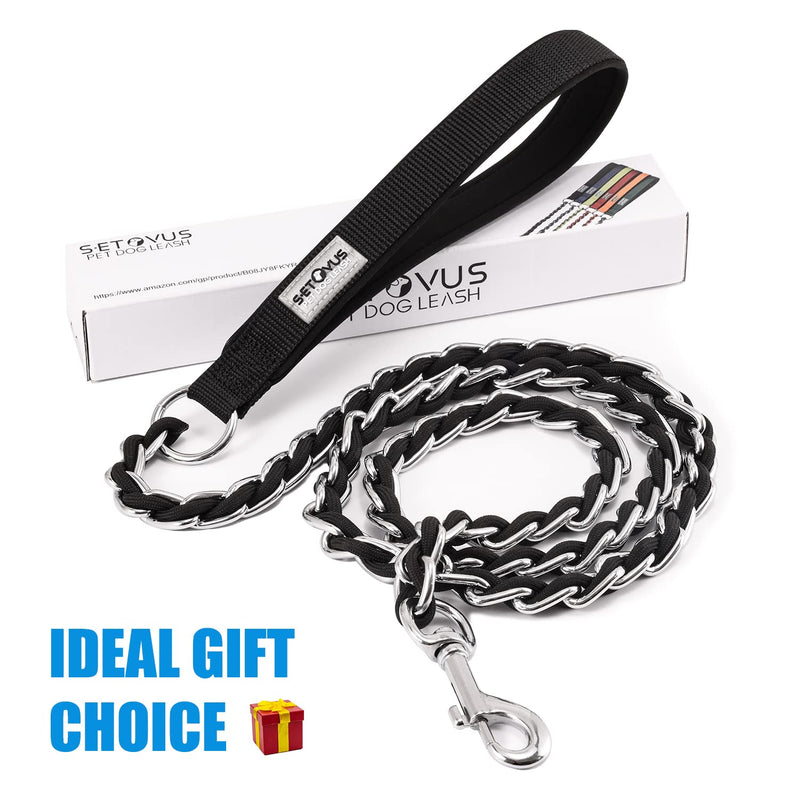 Chain Dog Leash Chew Proof Metal Leash for Medium Large Dogs, Chain Link Dog Leash Anti Chew 4FT Strong Anti Bite Dog Leash Comfortable Soft Padded Handle Black 3.0 4FT(small & medium dogs) - PawsPlanet Australia