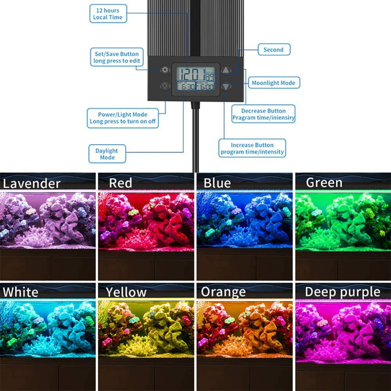 MQUPIN Aquarium Lights for Fish Tank,Sunrise-Daylight-Moonlight Mode and DIY Mode,RGB Plus Aquarium Programmable LED Light,Full Spectrum Plant Fish Tank Light Extendable Brackets (18W 12-18") 18W 12-18" - PawsPlanet Australia