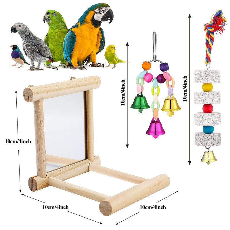 4 Pieces Bird Toys Include Parakeet Mirror for Cage, Parrot Chewing Toy and Colorful Bell String, Parrot Perch Stand, Wooden Hummingbird Swing Toy Parakeet Accessories for Cockatiels Finch Canary - PawsPlanet Australia