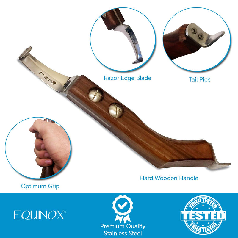 EQUINOX Farrier Hoof Knife Offset Shaft with Tail Pick Premium Handle Stainless Steel NEW Handle RAZOR EDGE Blade - PawsPlanet Australia