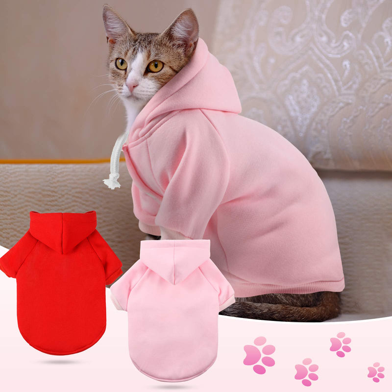 2 Pieces Basic Dog Hoodies Casual Dog Hooded Warm Clothes Dog Coats Sweaters with Leash Hole for Small Medium Dogs in Winter Spring Fall (Red, Pink, Small) Red, Pink - PawsPlanet Australia