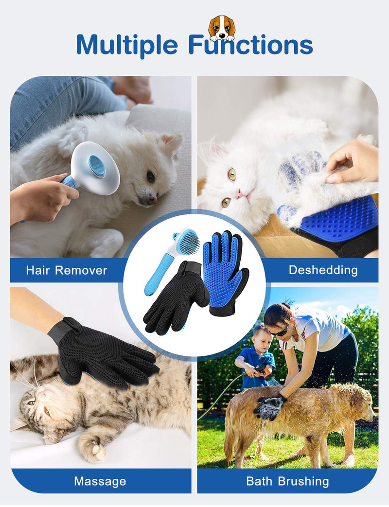 [Australia] - Pet Grooming Glove for Cat Dog, nomoypet Gentle Deshedding Brush Glove with Self Cleaning Slicker Brush, Efficient Pet Hair Remover Massage Mitt with Enhanced Five Finger Design Shedding Grooming Tool 