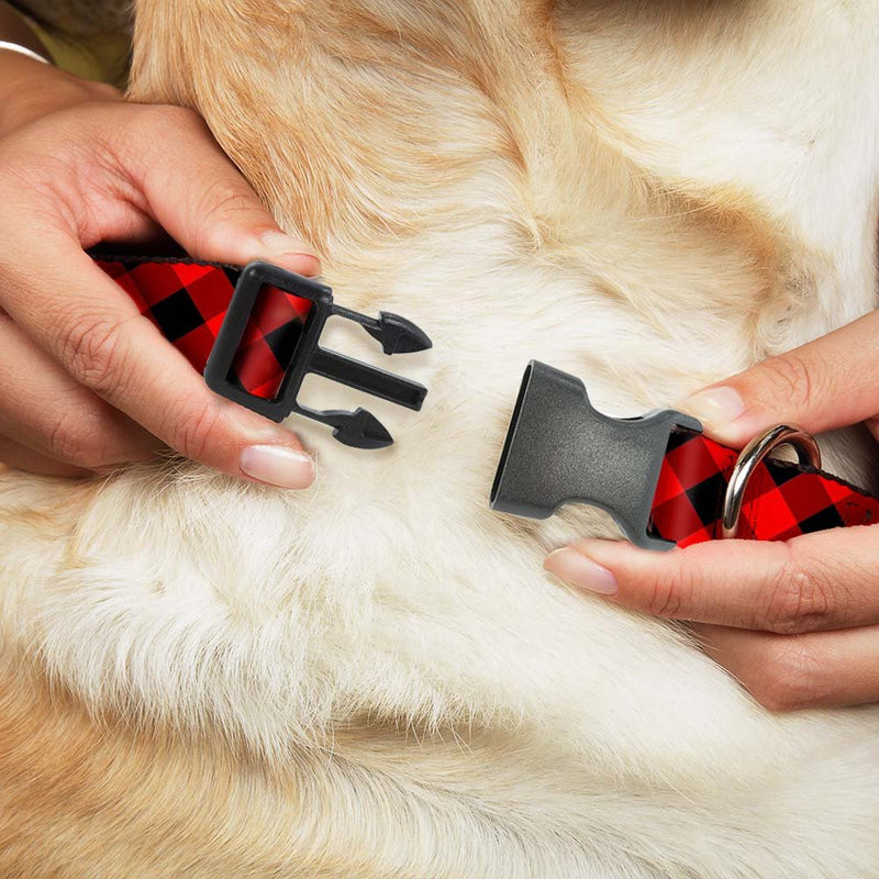 Buckle-Down Dog Collar Plastic Clip Diagonal Buffalo Plaid Black Red Available in Adjustable Sizes for Small Medium Large Dogs 1" Wide - Fits 9-15" Neck - Small - PawsPlanet Australia