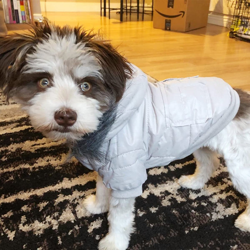 Namsan Pet Puppy Dog Clothes Waterproof and Windproof Hoodie Winter Warm Apparel Coat Outwear -Gray -Small S-Bust:9.8-11.8"(25-30cm) Gray - PawsPlanet Australia