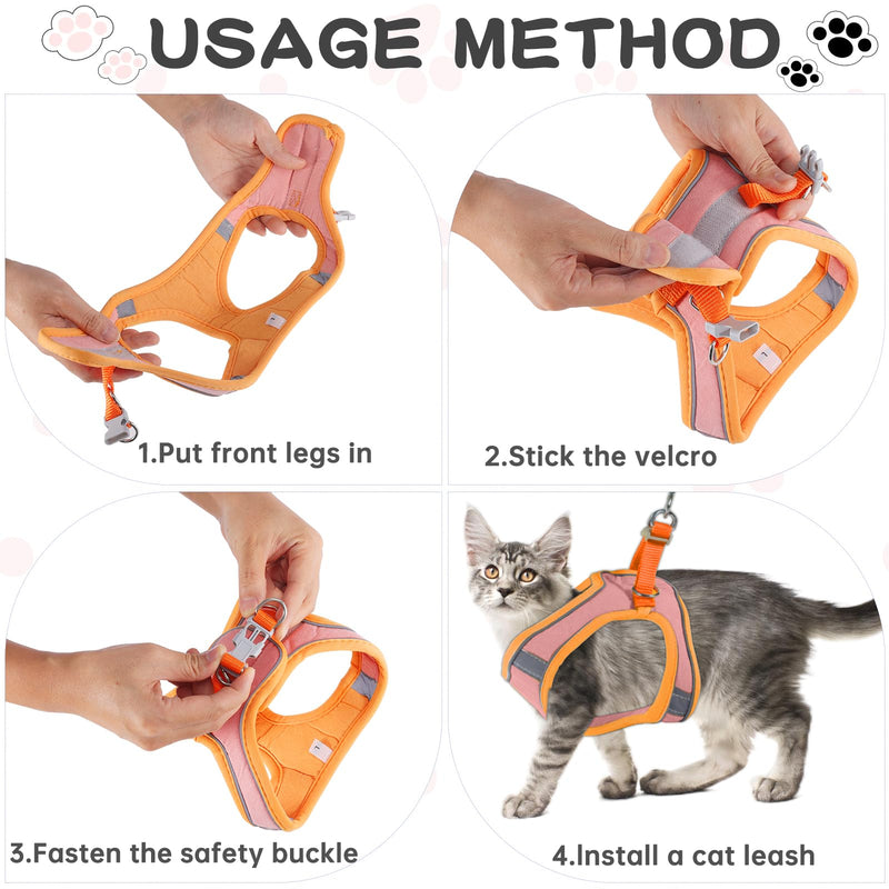 FIHODONE Cat harness with cat leash, cat collar, cat harness with leash, escape-proof, cat harness, adjustable, cat leash with harness for cats, orange with reflective strips (M, orange) M - PawsPlanet Australia