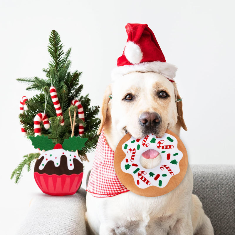 Rhdekoein Christmas Dog Squeaky Toy, Plush Dog Toy for Small Dogs with Squeakers, Interactive Puppy Chew Toy, Cute Soft Stuffed Dessert Set of 4 - PawsPlanet Australia