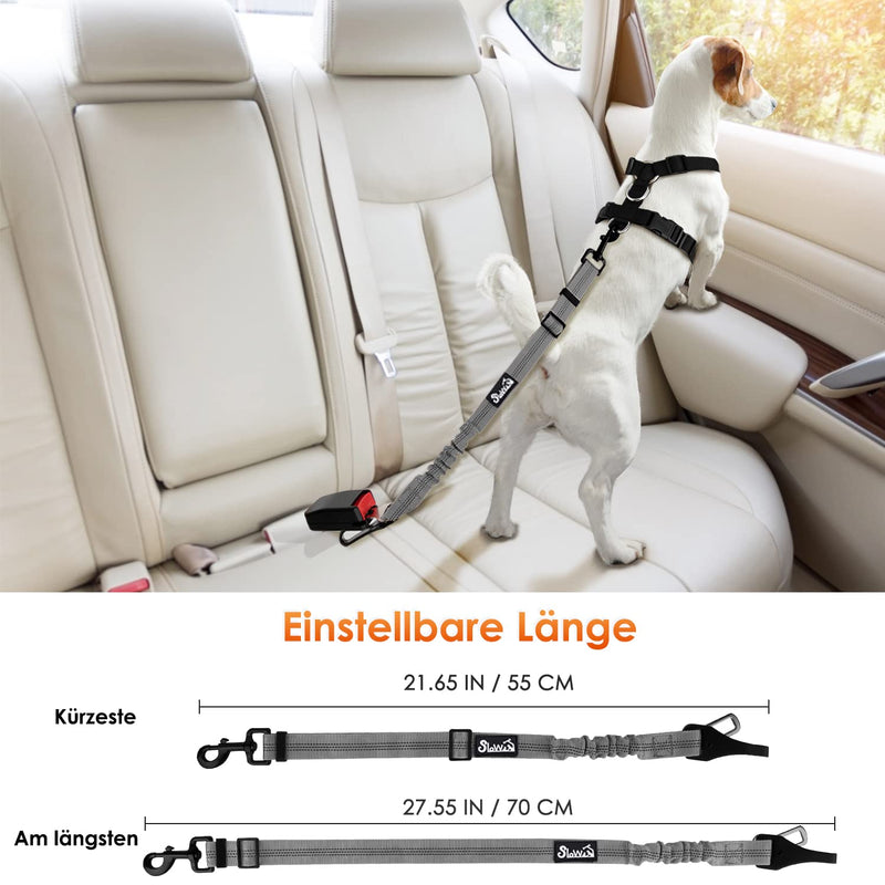 Eyein dog seat belt, 3 in 1 seat belt dog car with reflective elastic nylon bungee, dog seat belt for all dog breeds and car seats trunk, 70 cm (grey) 70 cm (55-70 cm) grey - PawsPlanet Australia