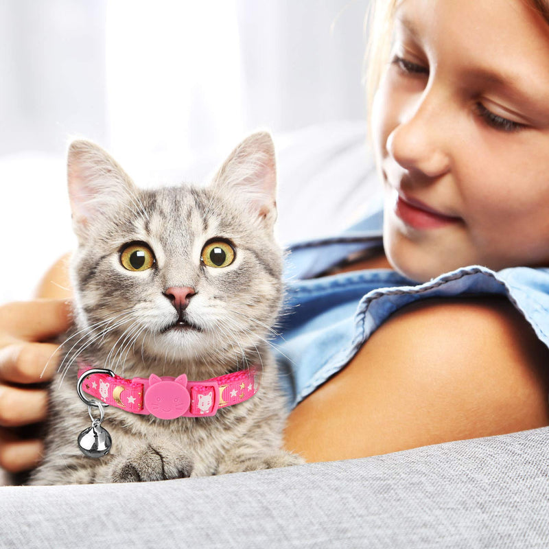 [Australia] - 3 PCS Breakaway Cat Collars with Bell Golden Moon Glowing Cat and Stars in The Dark for Kitten(Purple&Black&Pink) 