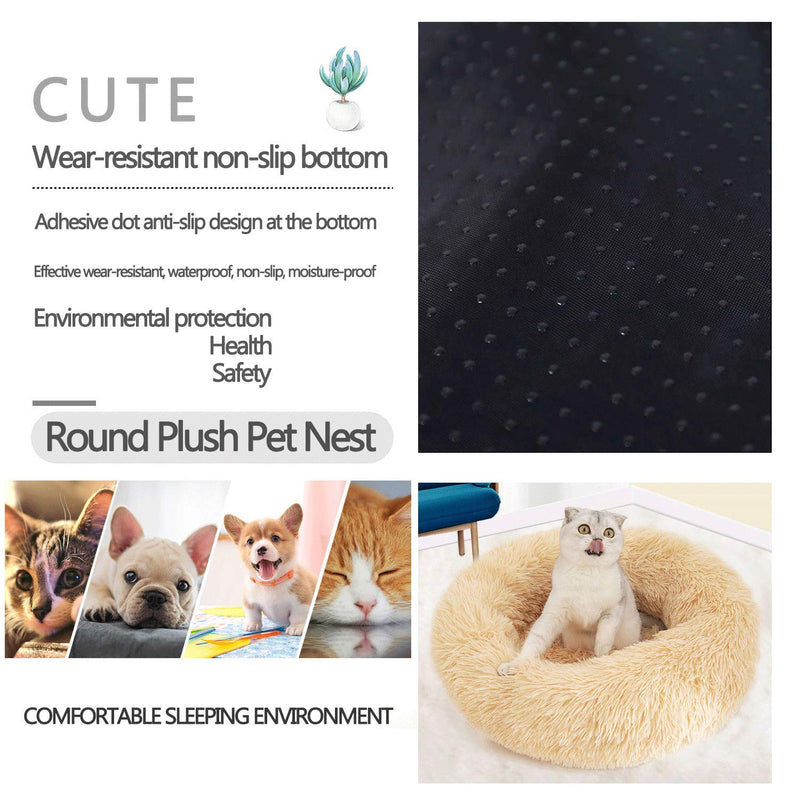 Cat Bed-Donut Cuddler Round Cat Calming Bed,Ultra Soft Washable Fluffy Soft Small Dog Bed (XS(15.8" x 15.8"), Beige) XS(15.8" x 15.8") - PawsPlanet Australia