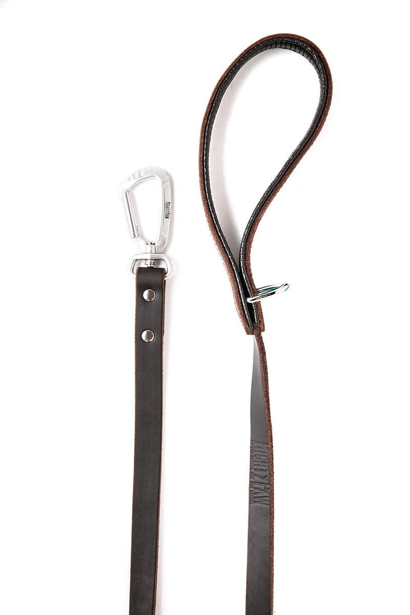 [Australia] - Mighty Paw Leather Dog Leash | 6 Ft Leash. Super Soft Padded Handle Leather Lead with Extra D-Ring for Waste Bags. Strong Climbers Clip, Perfect Medium and Large Dog Leash. (Brown) Brown 