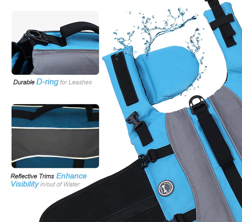Vivaglory Dog Life Jacket Adjustable Buckle Dog Safety Vest Pet Lifesaver Coat, Extra Small, Blue XS: 35-43cm (Ribcage Girth) - PawsPlanet Australia
