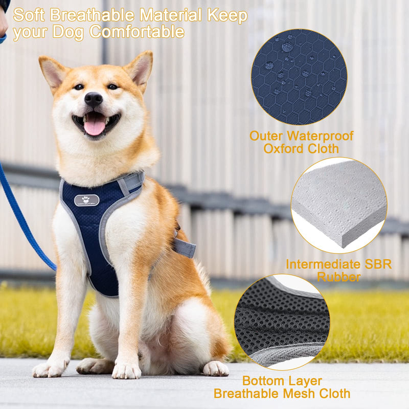 Reflective Dog Harness for Dogs No Choking Adjustable Dog Vest Straps No-Pull Adjustable Dog Harnesses Breathable Harness for Small Medium Large Dog Dark Blue M - PawsPlanet Australia