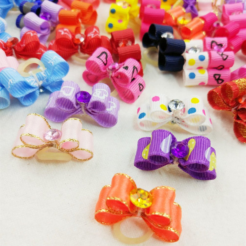 BIPY 50Pcs Small Dog Hair Bows with Elastic Rubber Bands for Puppies Doggy Cats Kitten Valentine's Day Wedding Festival Pet Yorkie Alpaca Topknot Attachment Grooming Accessories Random Color - PawsPlanet Australia