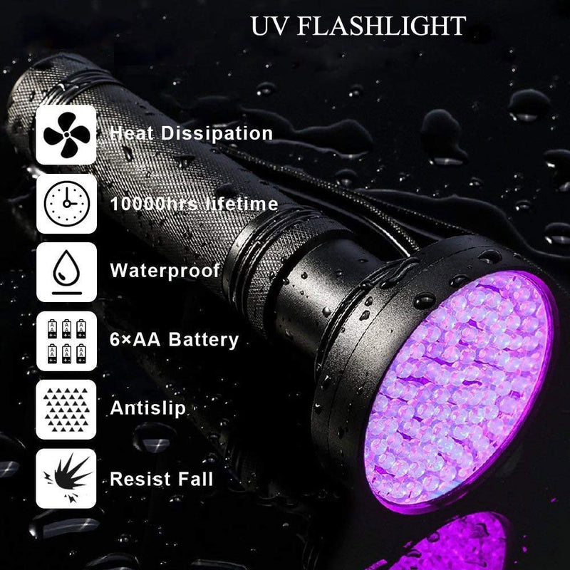 UV Flashlight, HD HARUDONE UV Light 100 LEDs Pet Dog Cat Urine Stains Scorpion Bed Bug Detector Light 395 nm Ultraviolet Black Lights Inspection - PawsPlanet Australia