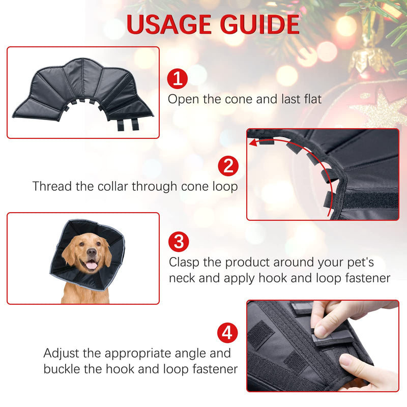 Dog Cone, Soft Pet Recovery Collar After Surgery, Reflective Strip Design & Adjustable Size, Protective Cone for Dogs to Prevent Pets from Touching Stitches, Wounds and Rashes Large Black - PawsPlanet Australia