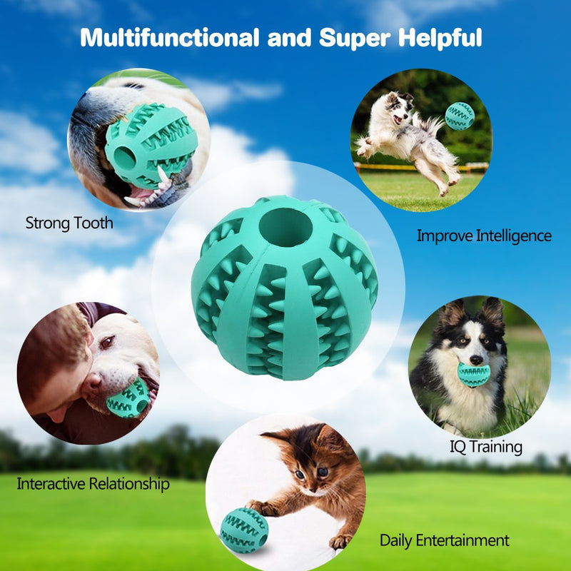 [Australia] - Idepet Dog Toy Ball, Nontoxic Bite Resistant Toy Ball for Pet Dogs Puppy Cat, Dog Pet Food Treat Feeder Chew Tooth Cleaning Ball Exercise Game IQ Training Ball 2 Pack- Blue & Green 